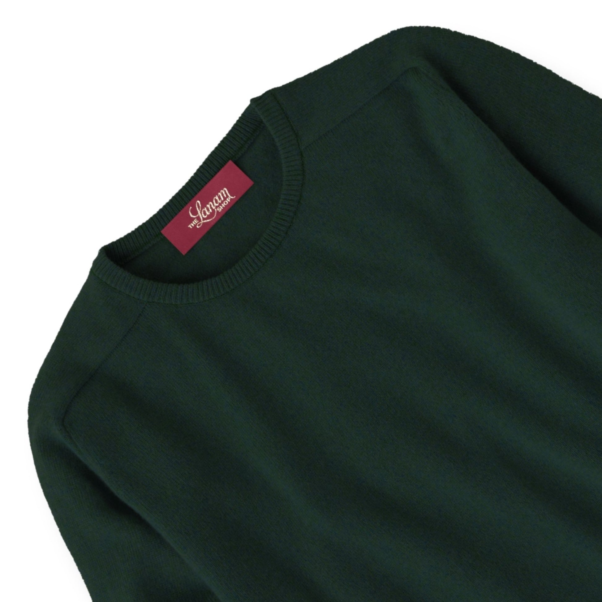 Men's Cashmere Crew Neck Sweater With Saddle Shoulder in Bottle Green