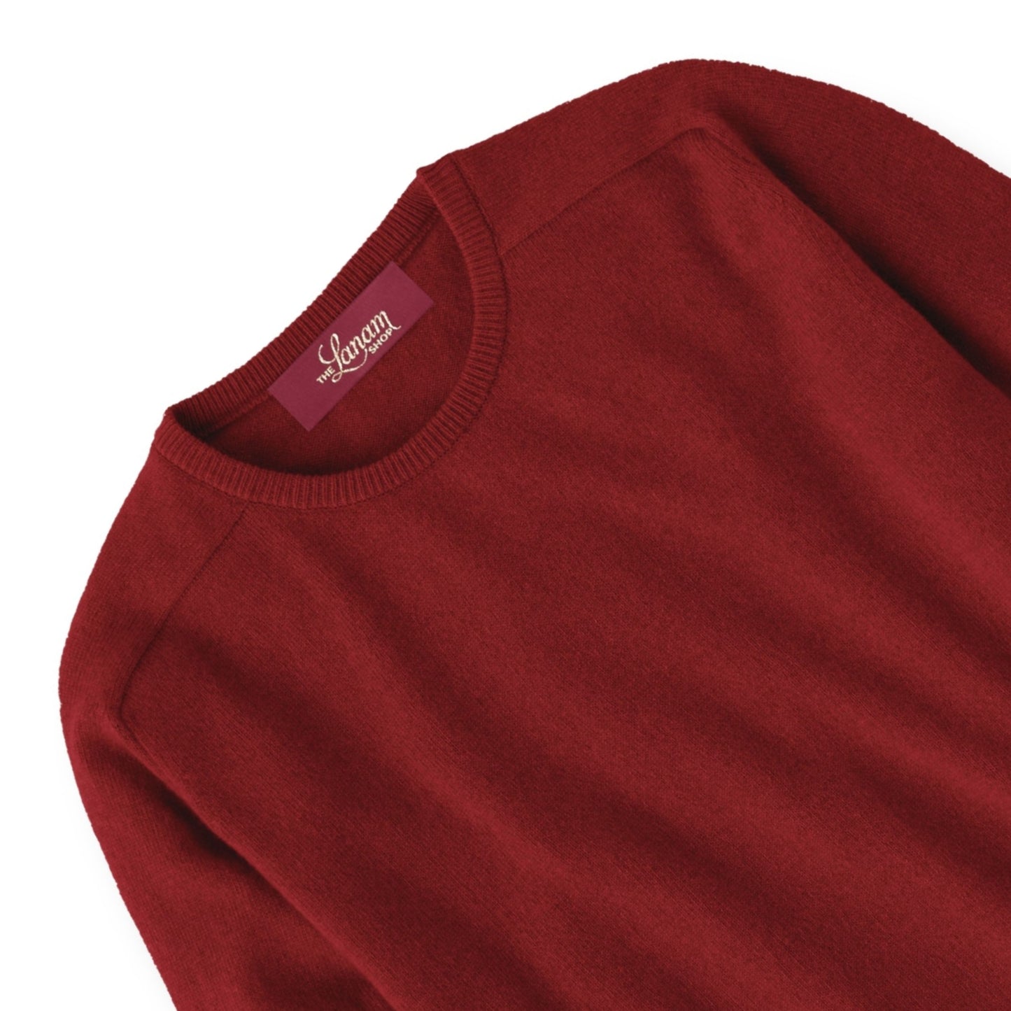 Men's Cashmere Crew Neck Sweater With Saddle Shoulder in Cardinal