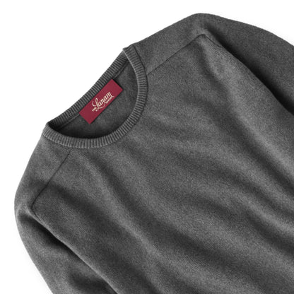 Men's Cashmere Crew Neck Sweater With Saddle Shoulder in Derby Grey