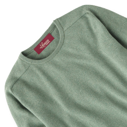 Men's Cashmere Crew Neck Sweater With Saddle Shoulder in Green Mix