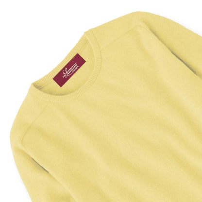 Men's Cashmere Crew Neck Sweater With Saddle Shoulder in Lemon Frost