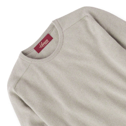 Men's Cashmere Crew Neck Sweater With Saddle Shoulder in Linen