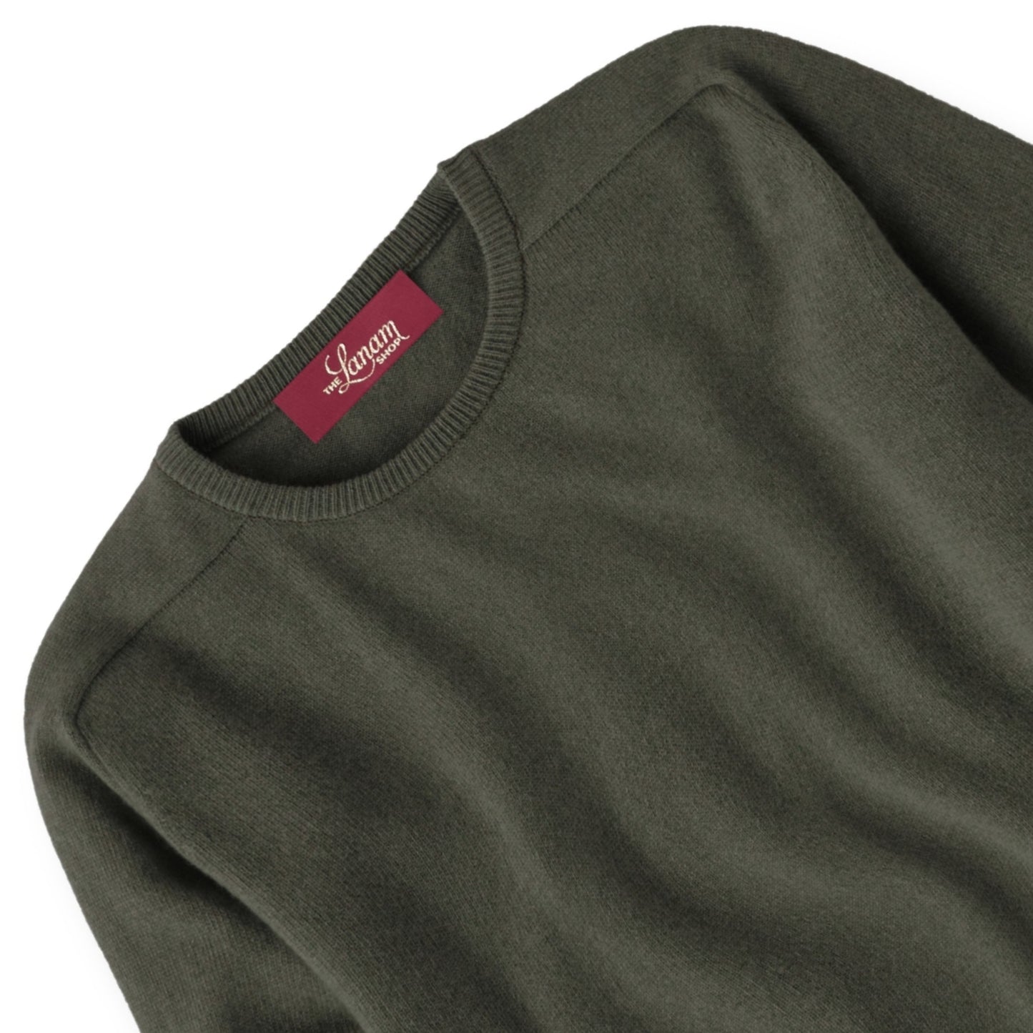 Men's Cashmere Crew Neck Sweater With Saddle Shoulder in Loden Mix