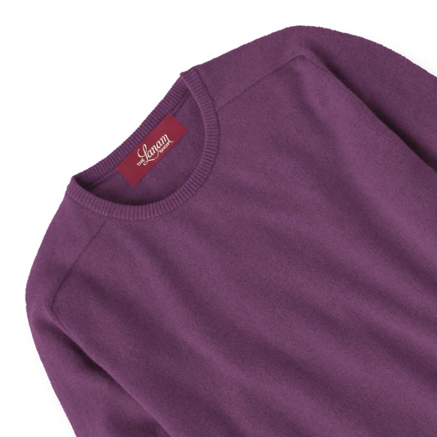 Men's Cashmere Crew Neck Sweater With Saddle Shoulder in Loganberry