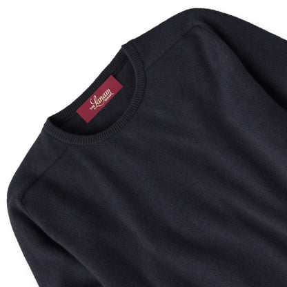 Men's Cashmere Crew Neck Sweater With Saddle Shoulder in Navy