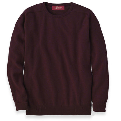 Men's Cashmere Crew Neck Sweater With Saddle Shoulder in Bordeaux