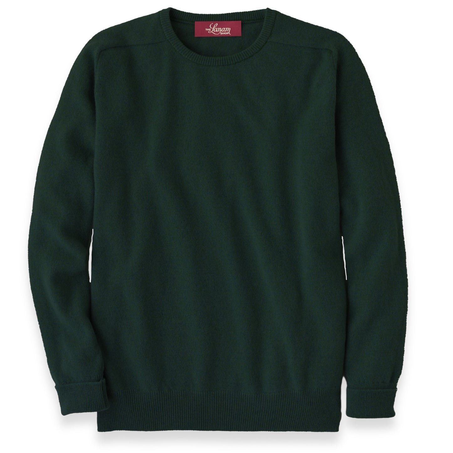 Men's Cashmere Crew Neck Sweater With Saddle Shoulder in Bottle Green