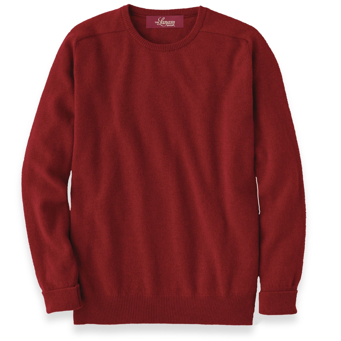 Men's Cashmere Crew Neck Sweater With Saddle Shoulder in Cardinal