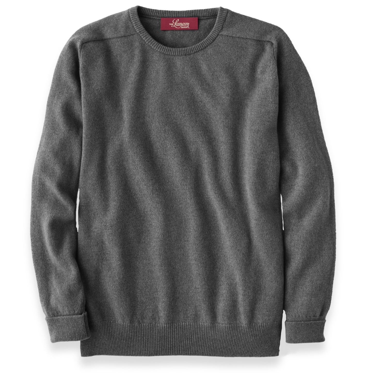 Men's Cashmere Crew Neck Sweater With Saddle Shoulder in Derby Grey