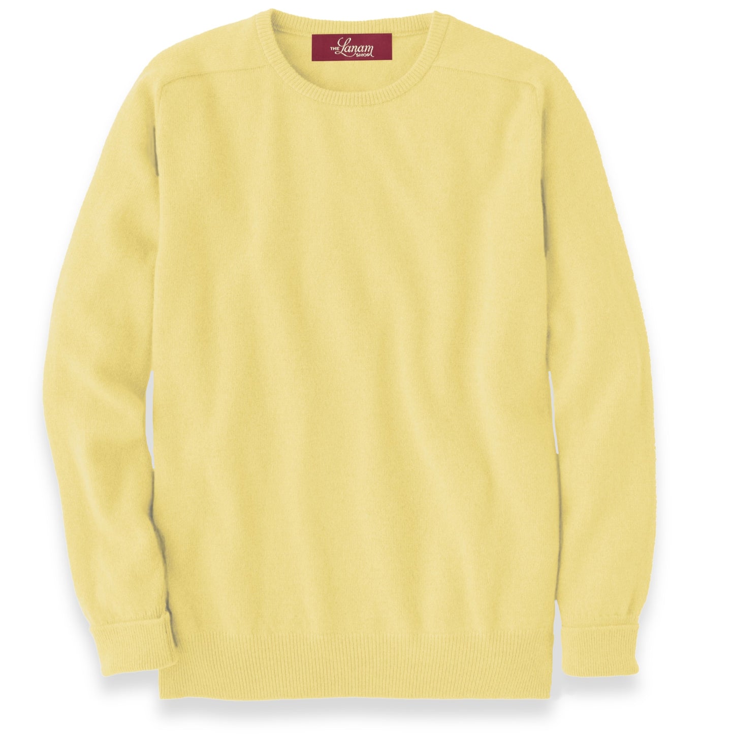 Men's Cashmere Crew Neck Sweater With Saddle Shoulder in Lemon Frost