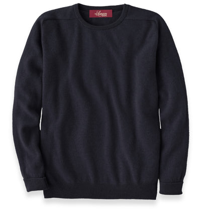 Men's Cashmere Crew Neck Sweater With Saddle Shoulder in Navy