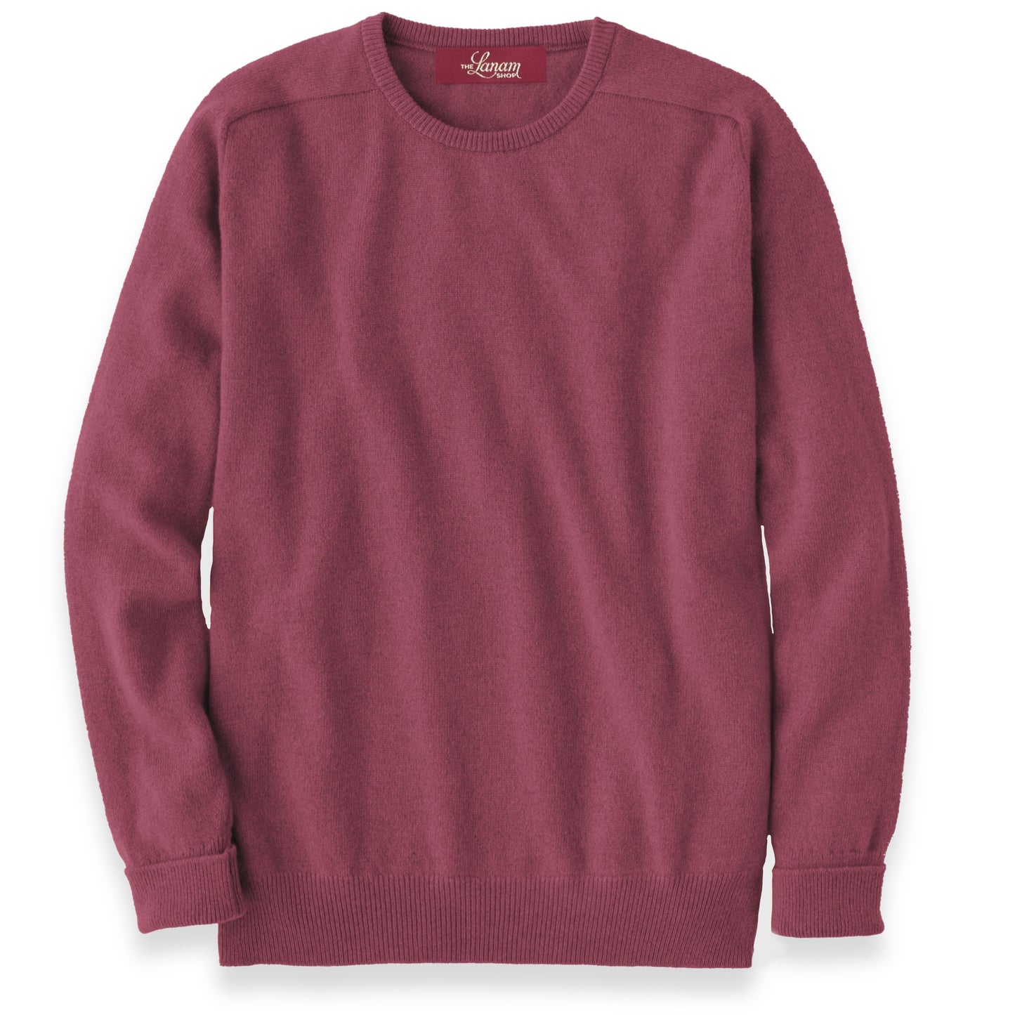 Men's Cashmere Crew Neck Sweater With Saddle Shoulder in Poppy Mel