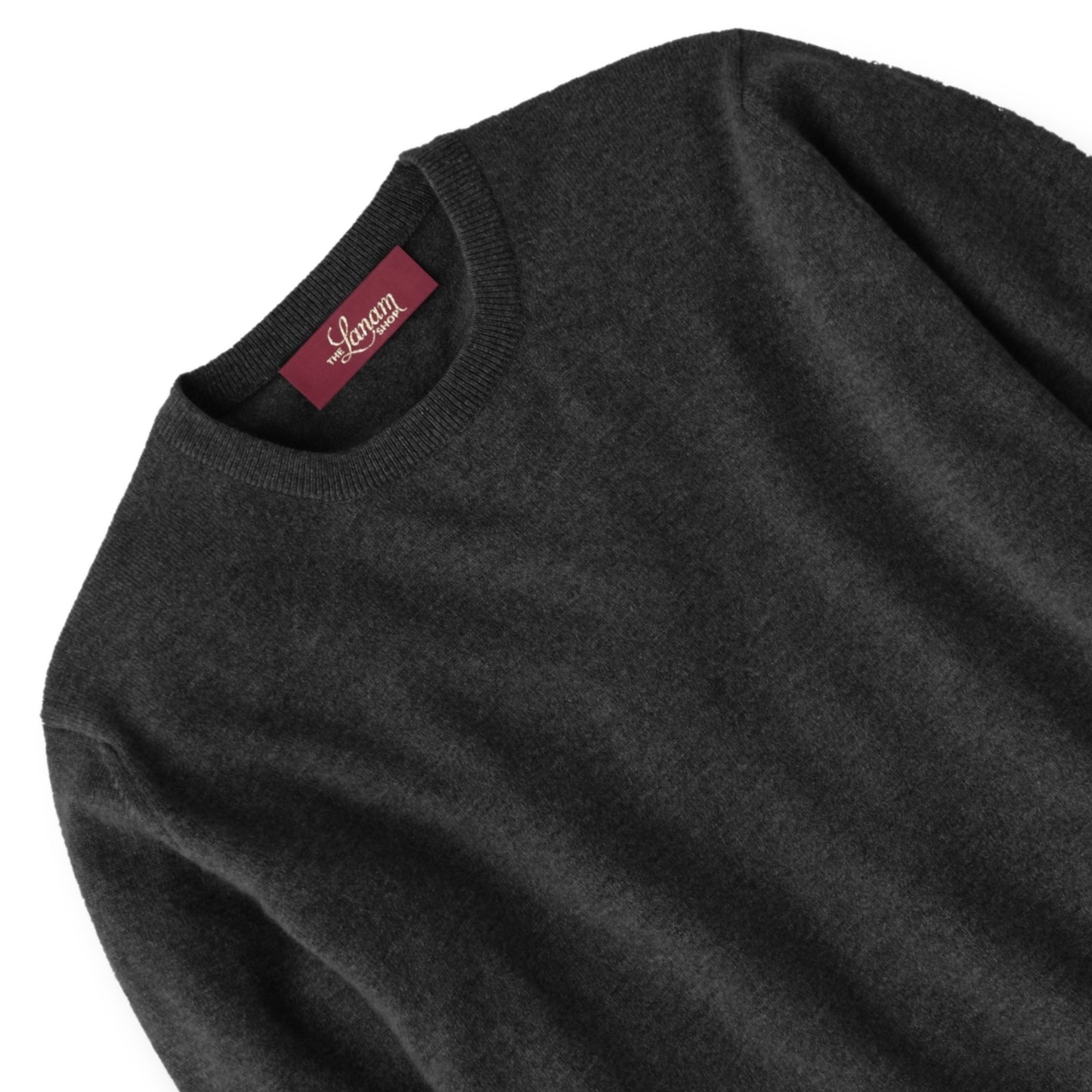 Men's Cashmere Crew Neck Sweater With Set-In Sleeve in Charcoal