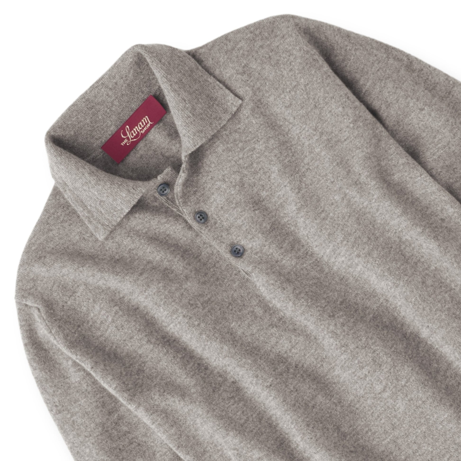 Men's Cashmere Polo Shirt Sweater in Dark Natural