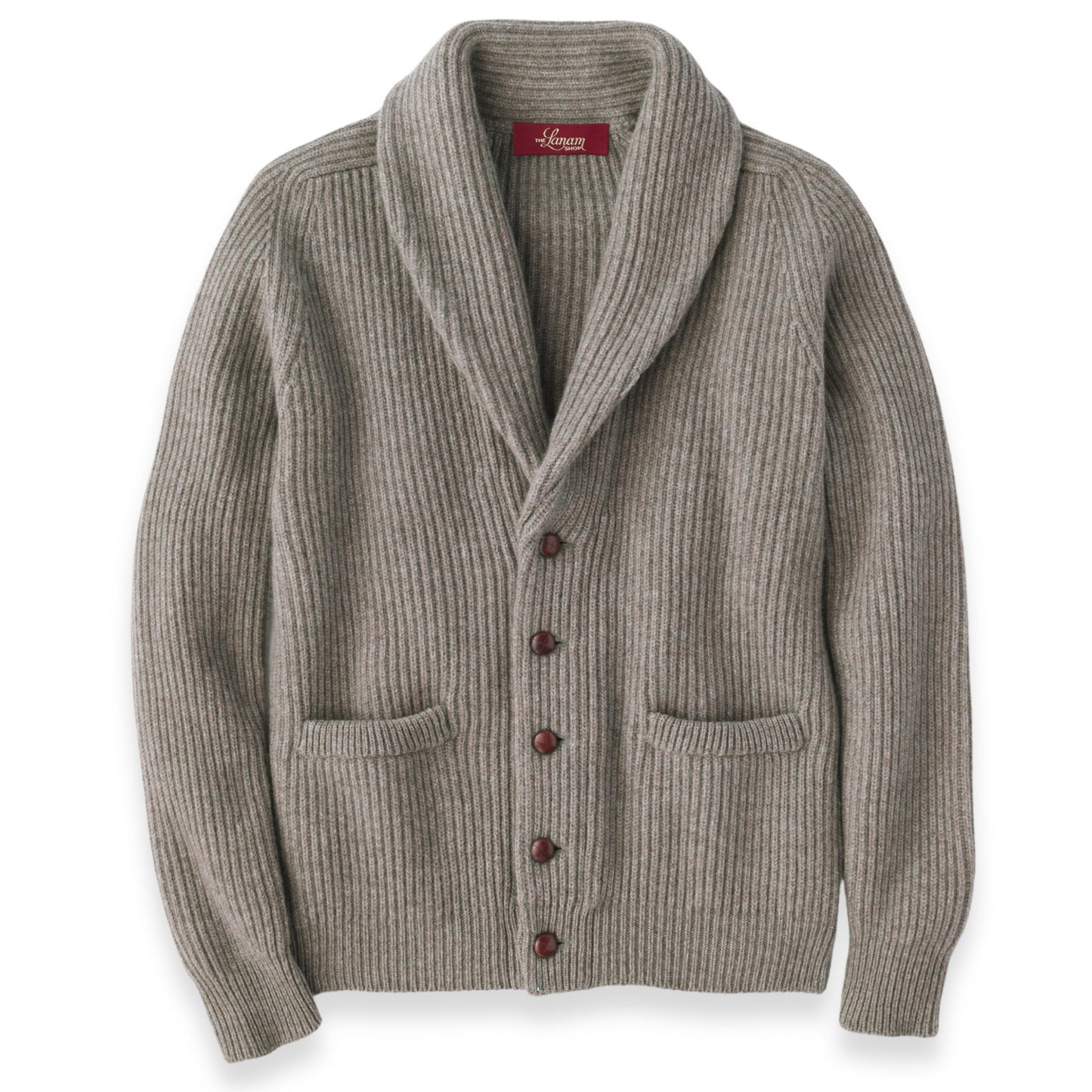 Cashmere Shawl Collar Cardigan in Dark Natural