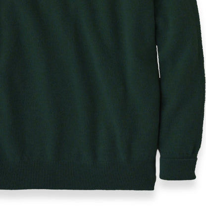 Men's Cashmere Crew Neck Sweater With Saddle Shoulder in Bottle Green