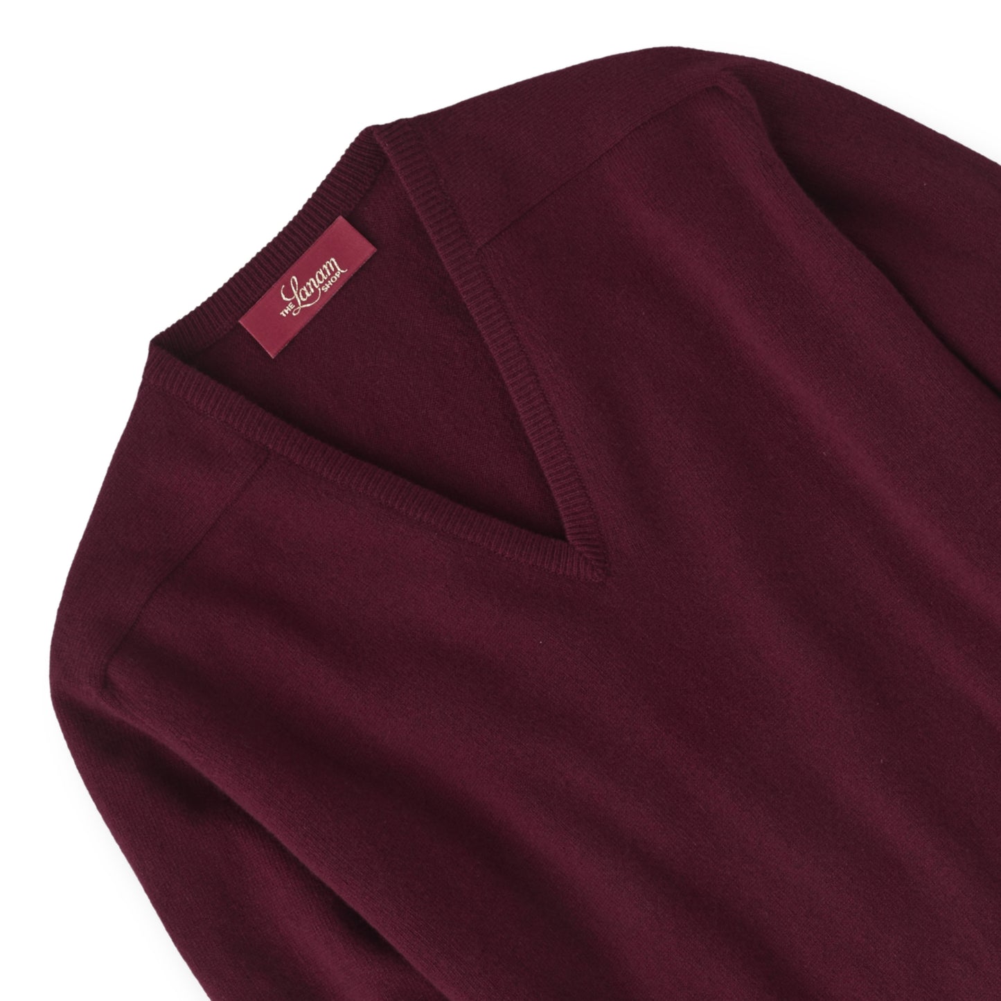 Men's Cashmere V-Neck Sweater With Saddle Shoulder in Bordeaux