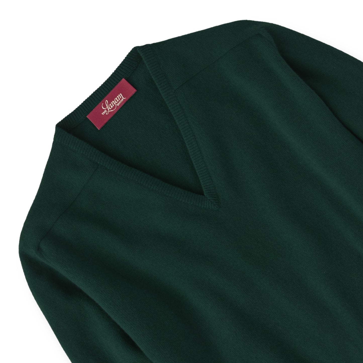 Men's Cashmere V-Neck Sweater With Saddle Shoulder in Bottle Green