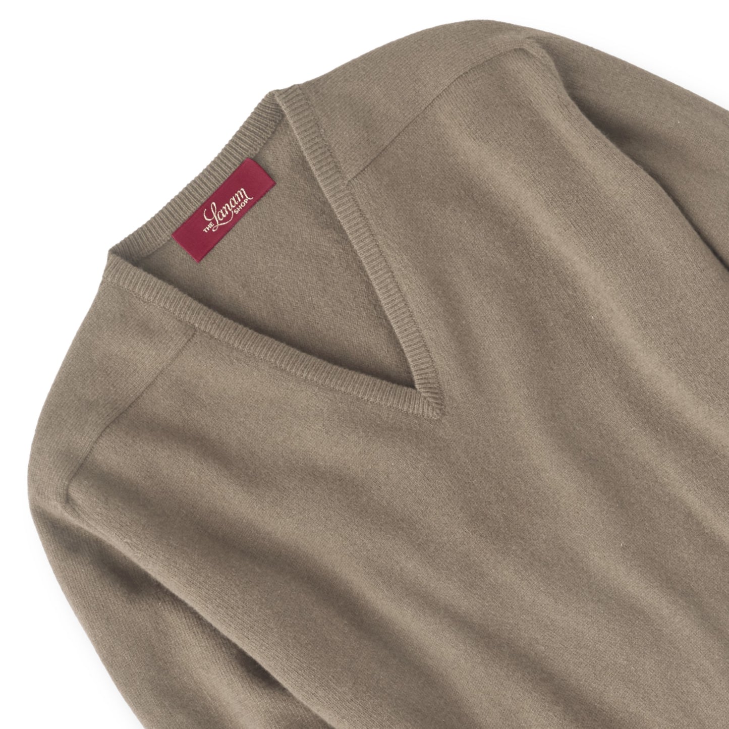 Men's Cashmere V-Neck Sweater With Saddle Shoulder in Dark Natural