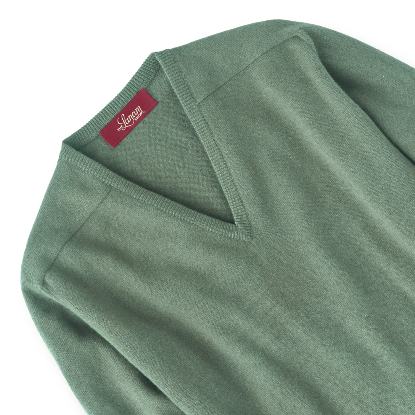 Men's Cashmere V-Neck Sweater With Saddle Shoulder in Green Mix