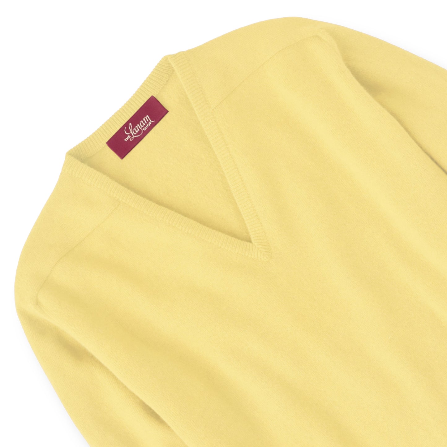 Men's Cashmere V-Neck Sweater With Saddle Shoulder in Lemon Frost