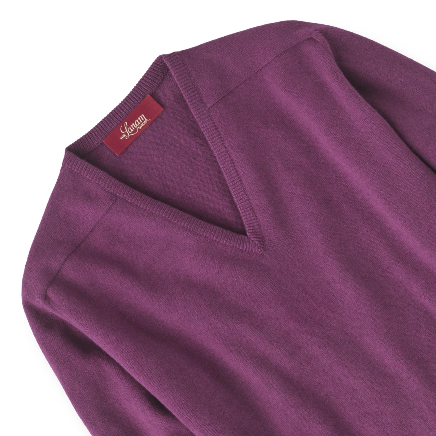 Men's Cashmere V-Neck Sweater With Saddle Shoulder in Loganberry