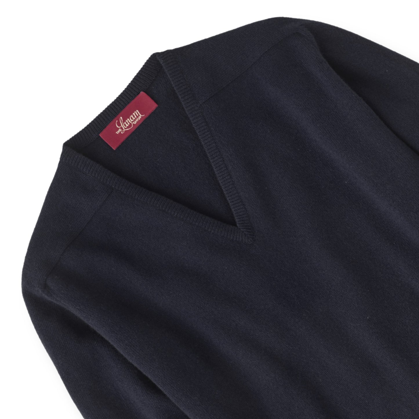 Men's Cashmere V-Neck Sweater With Saddle Shoulder in Navy