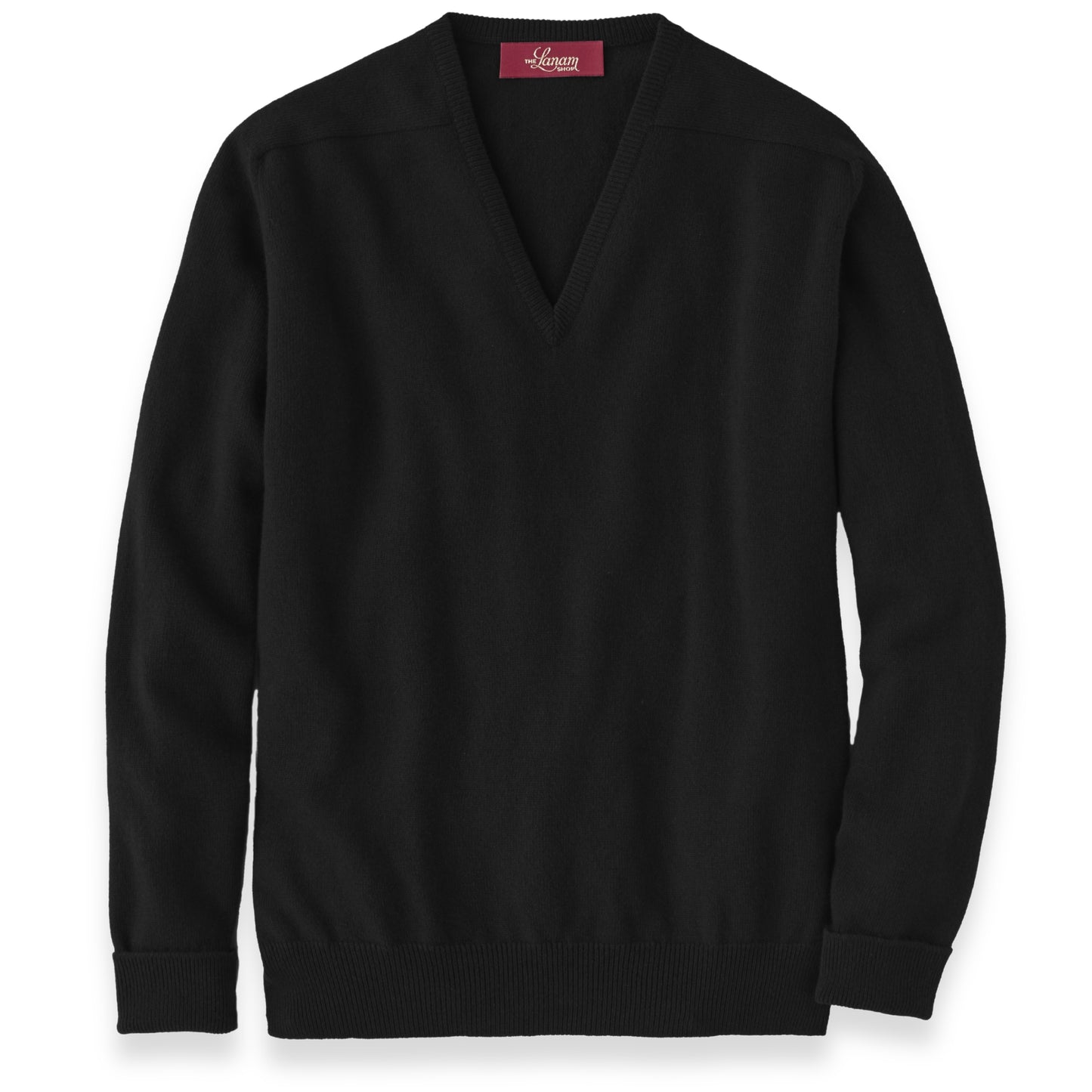 Men's Cashmere V-Neck Sweater With Saddle Shoulder in Black