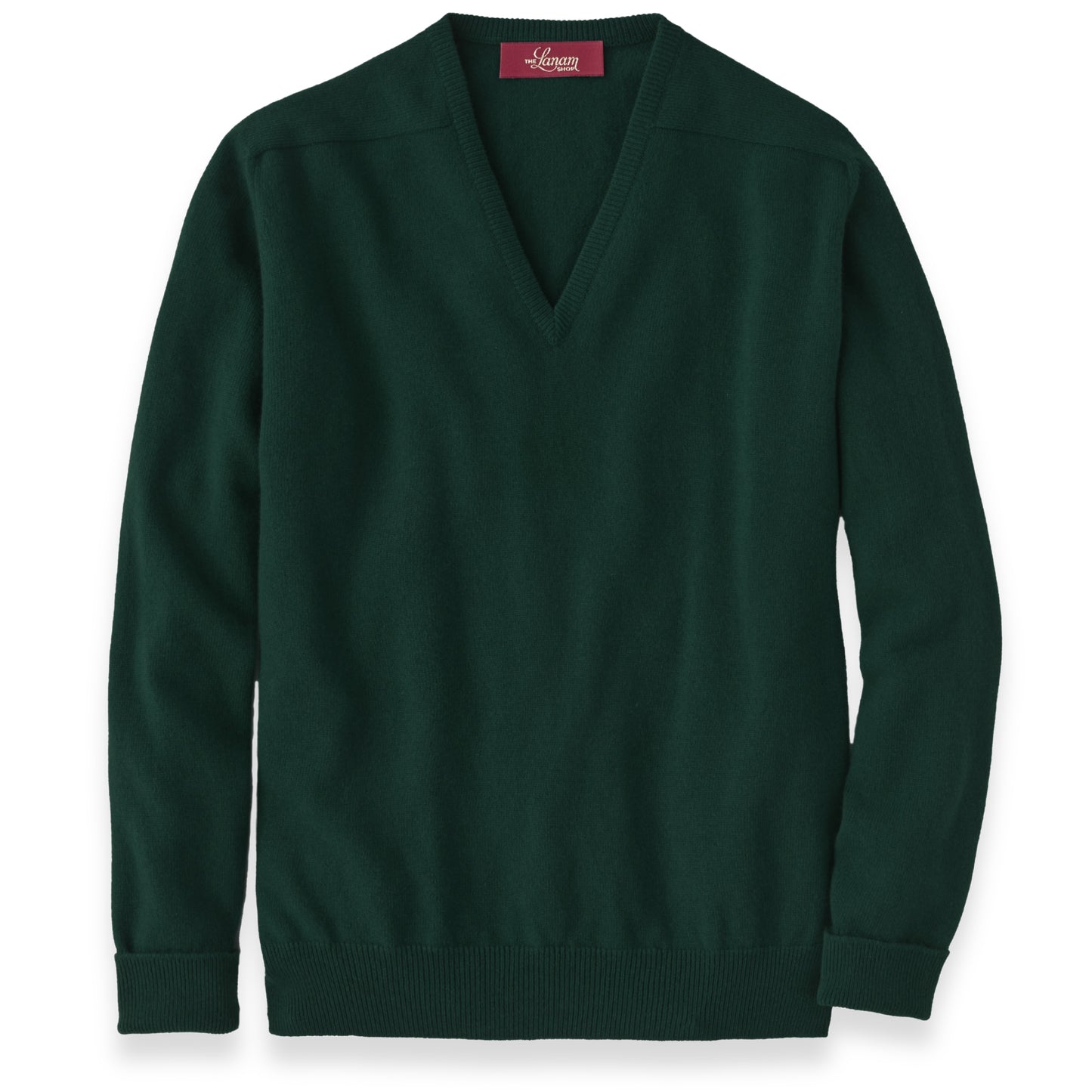 Men's Cashmere V-Neck Sweater With Saddle Shoulder in Bottle Green