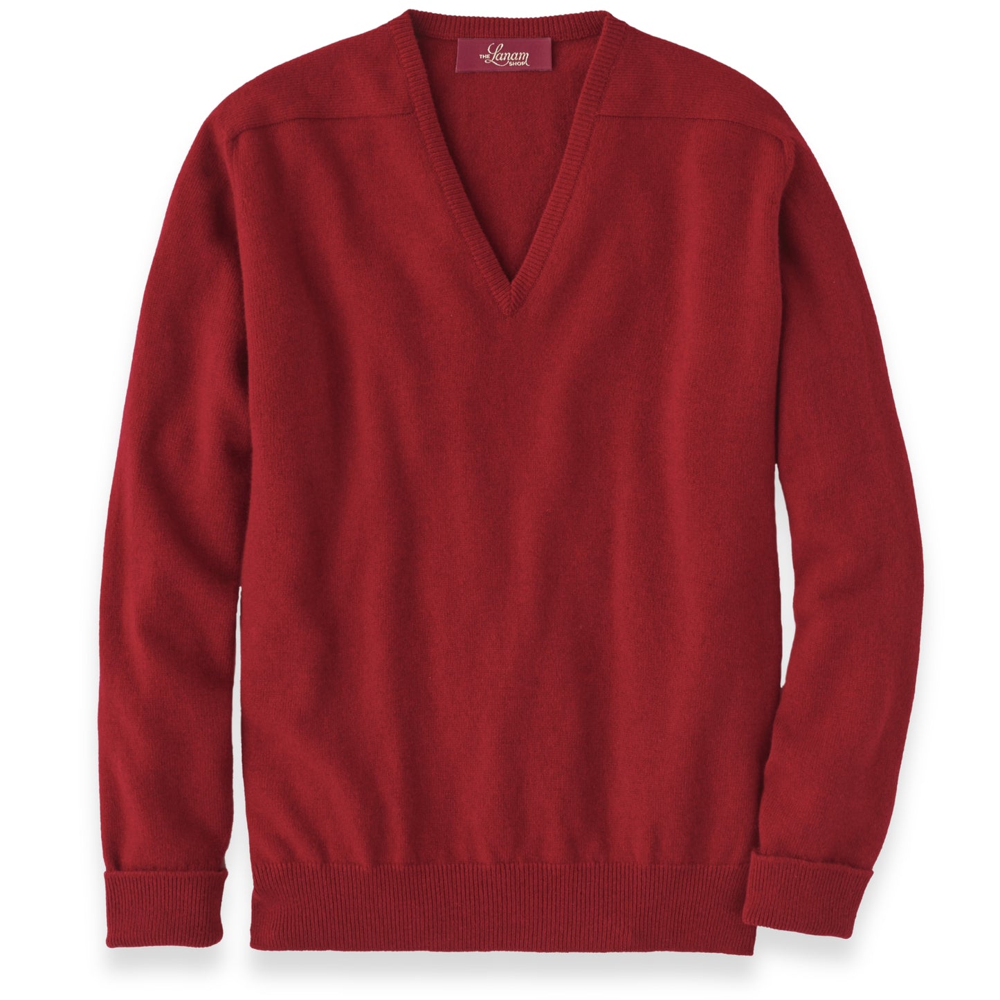 Men's Cashmere V-Neck Sweater With Saddle Shoulder in Cardinal