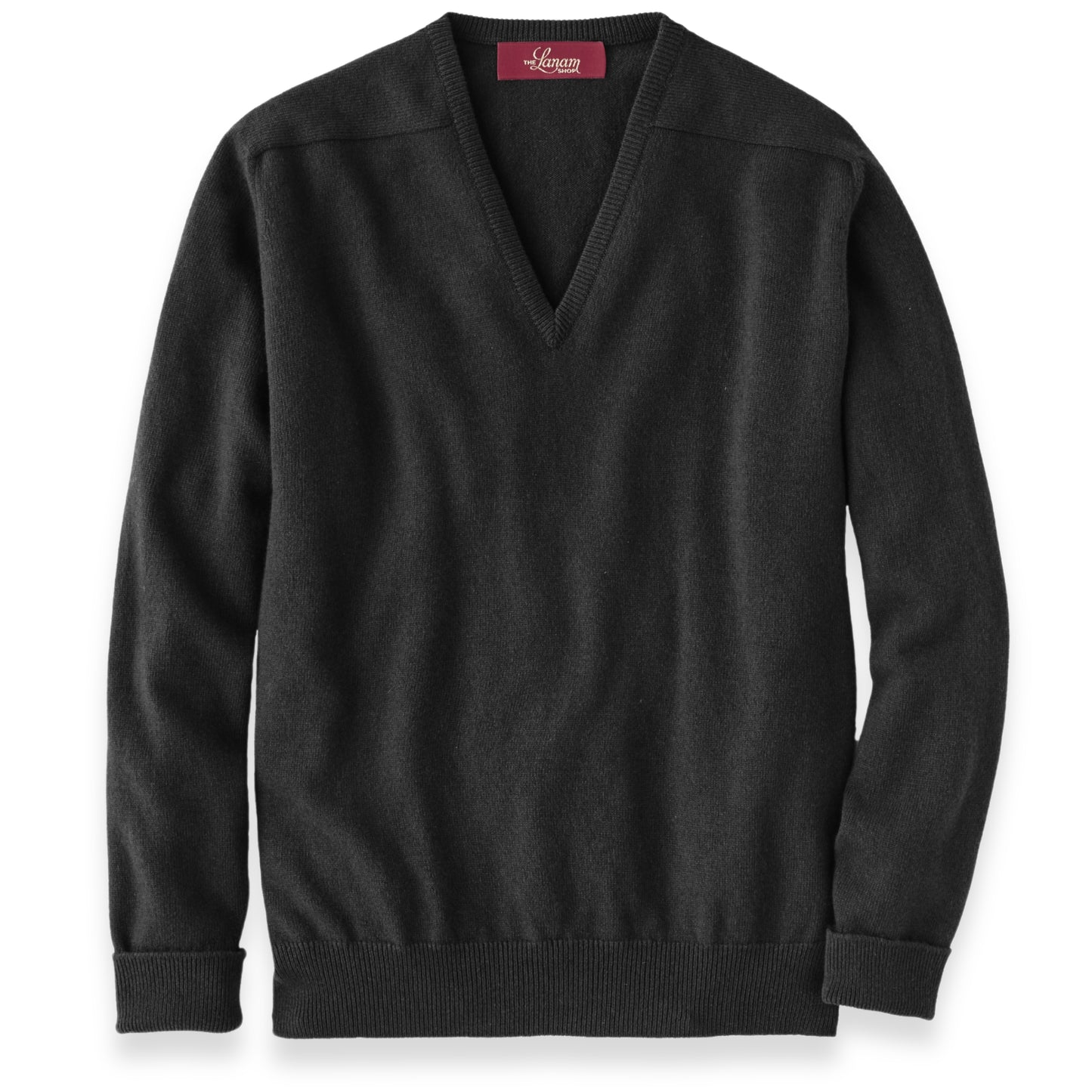 Men's Cashmere V-Neck Sweater With Saddle Shoulder in Charcoal