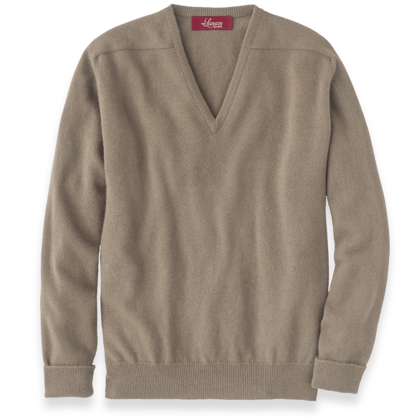 Men's Cashmere V-Neck Sweater With Saddle Shoulder in Dark Natural