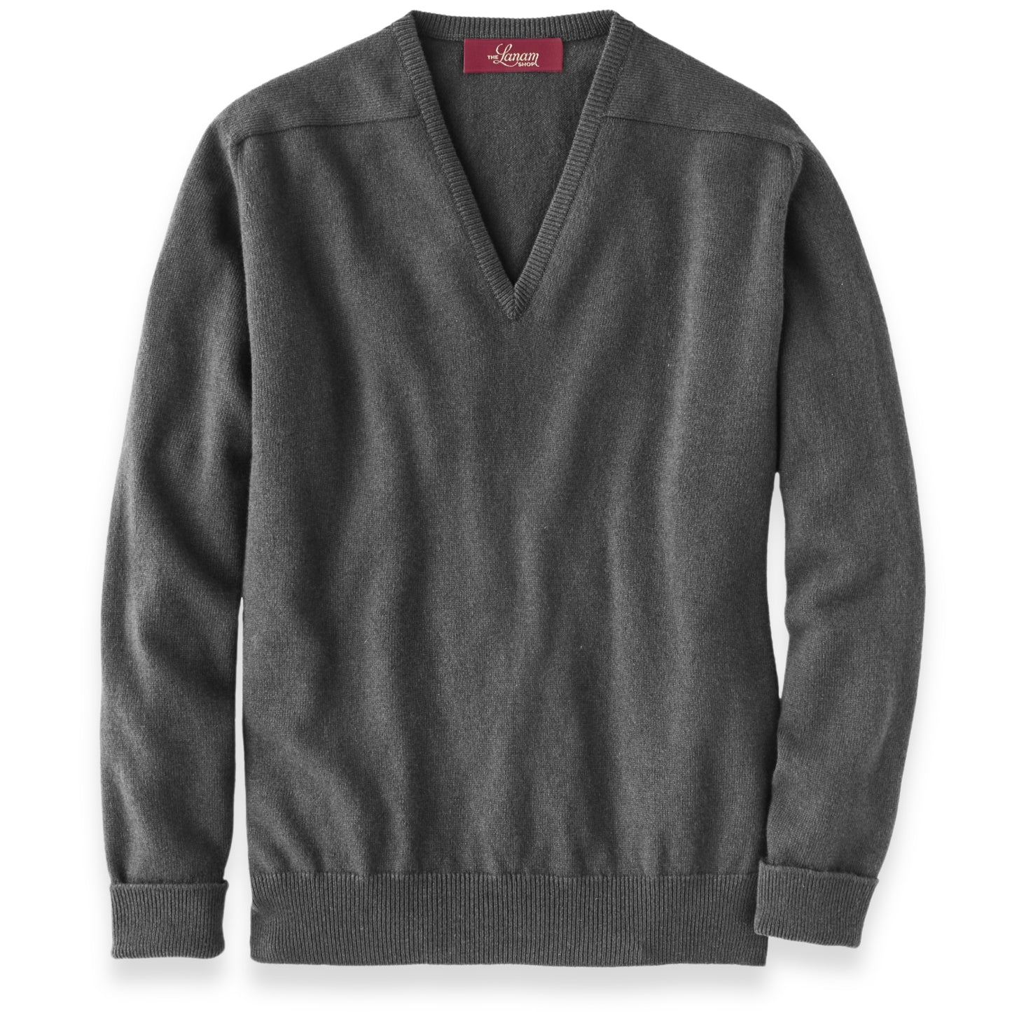 Men's Cashmere V-Neck Sweater With Saddle Shoulder in Derby Grey