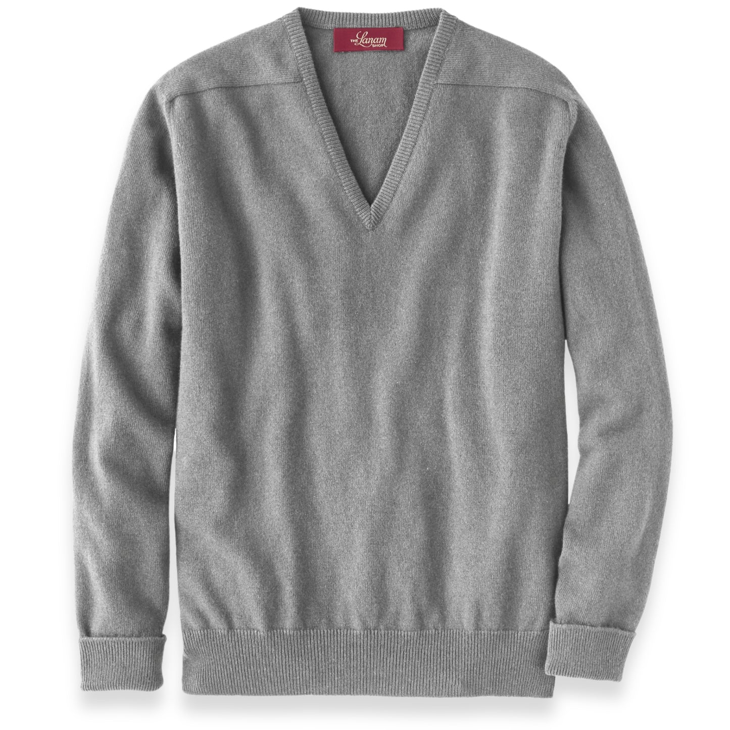 Men's Cashmere V-Neck Sweater With Saddle Shoulder in Flannel Grey