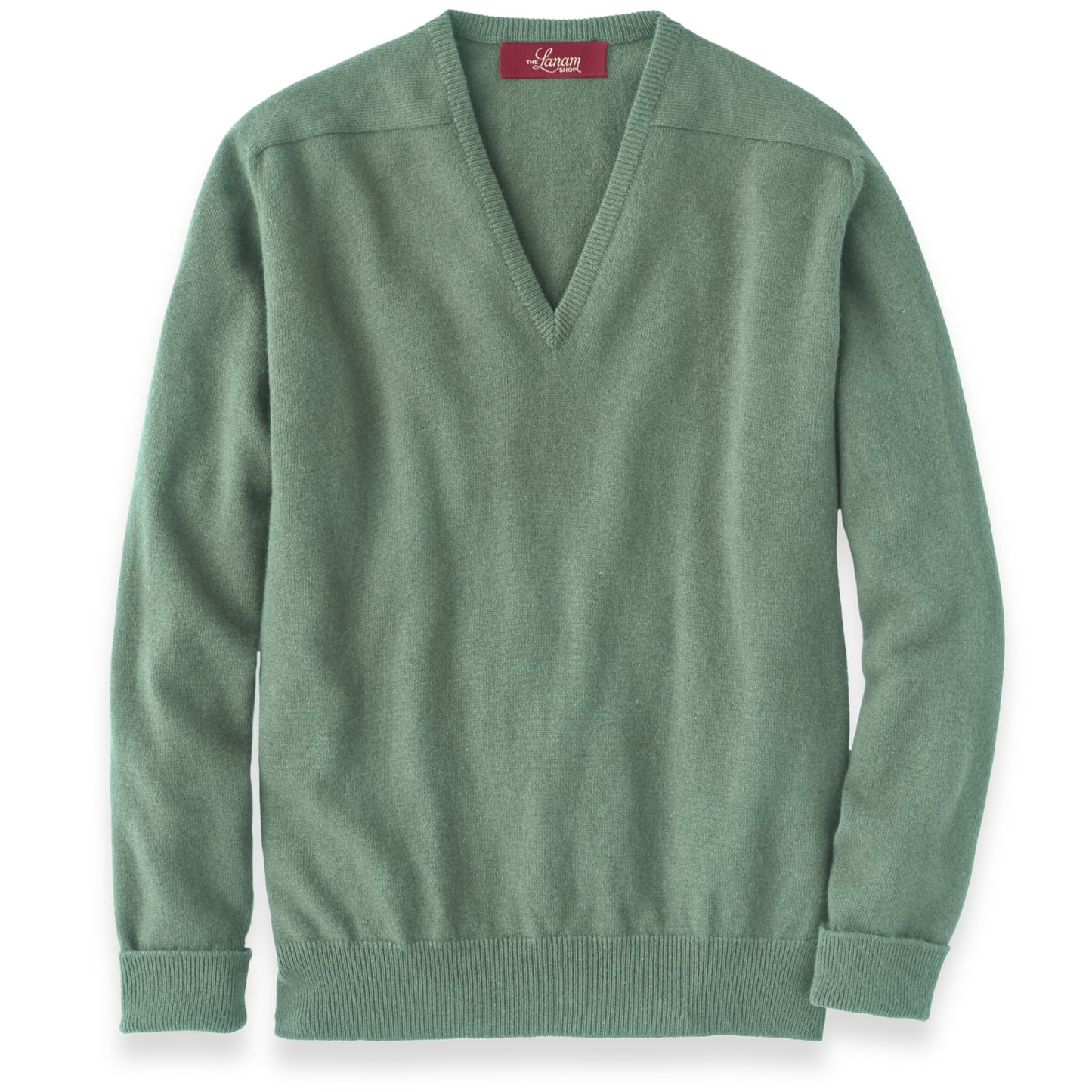 Men's Cashmere V-Neck Sweater With Saddle Shoulder in Green Mix