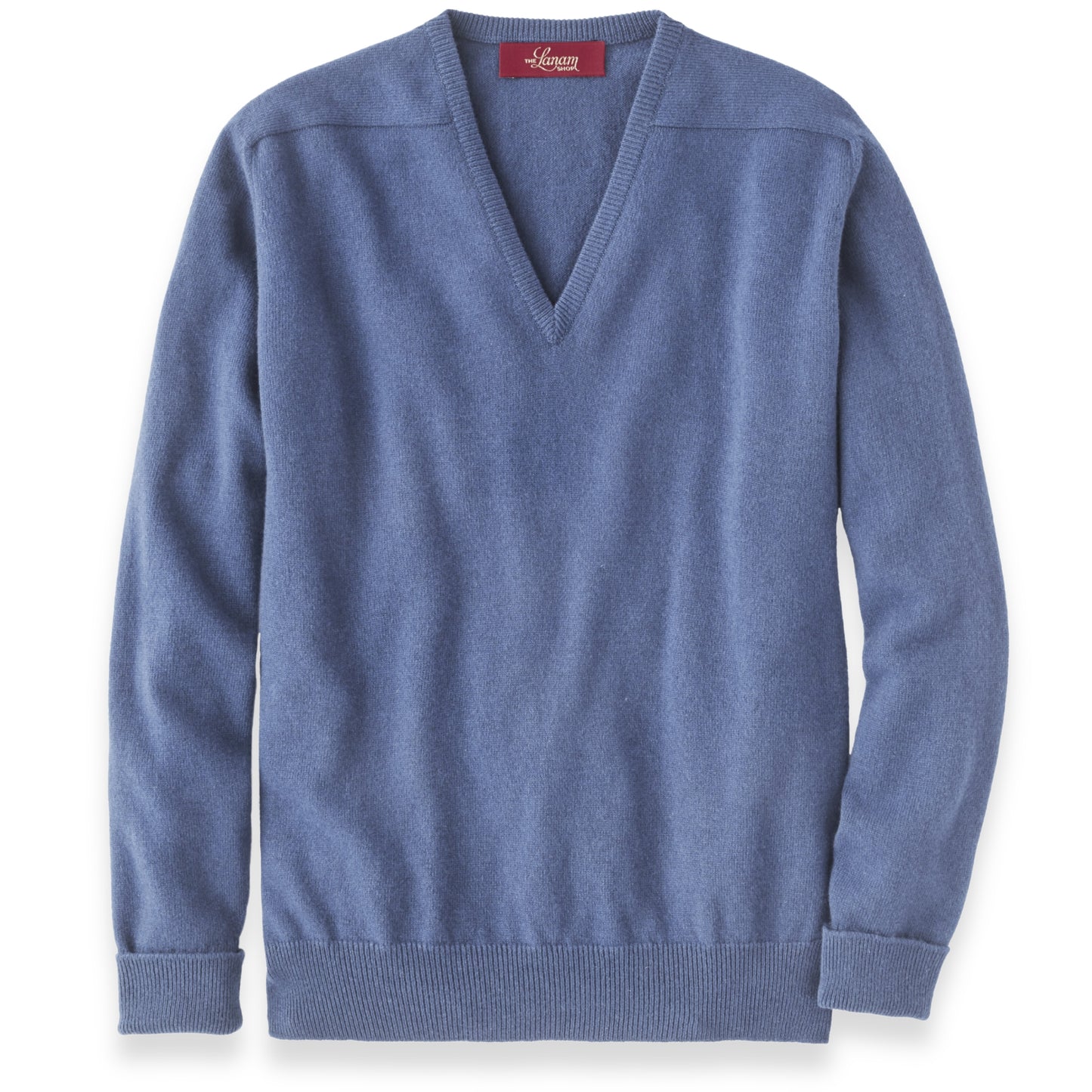 Men's Cashmere V-Neck Sweater With Saddle Shoulder in Lapis