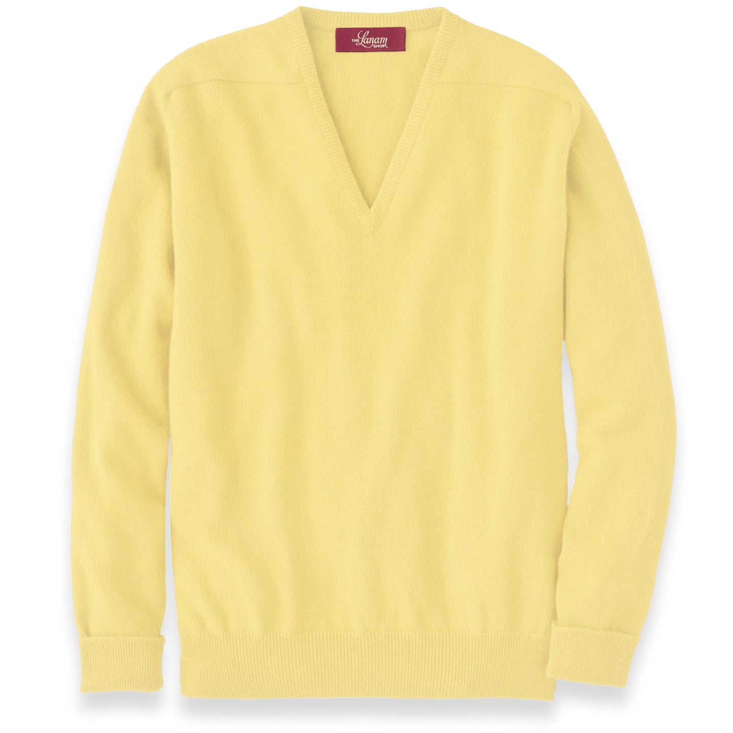 Men's Cashmere V-Neck Sweater With Saddle Shoulder in Lemon Frost