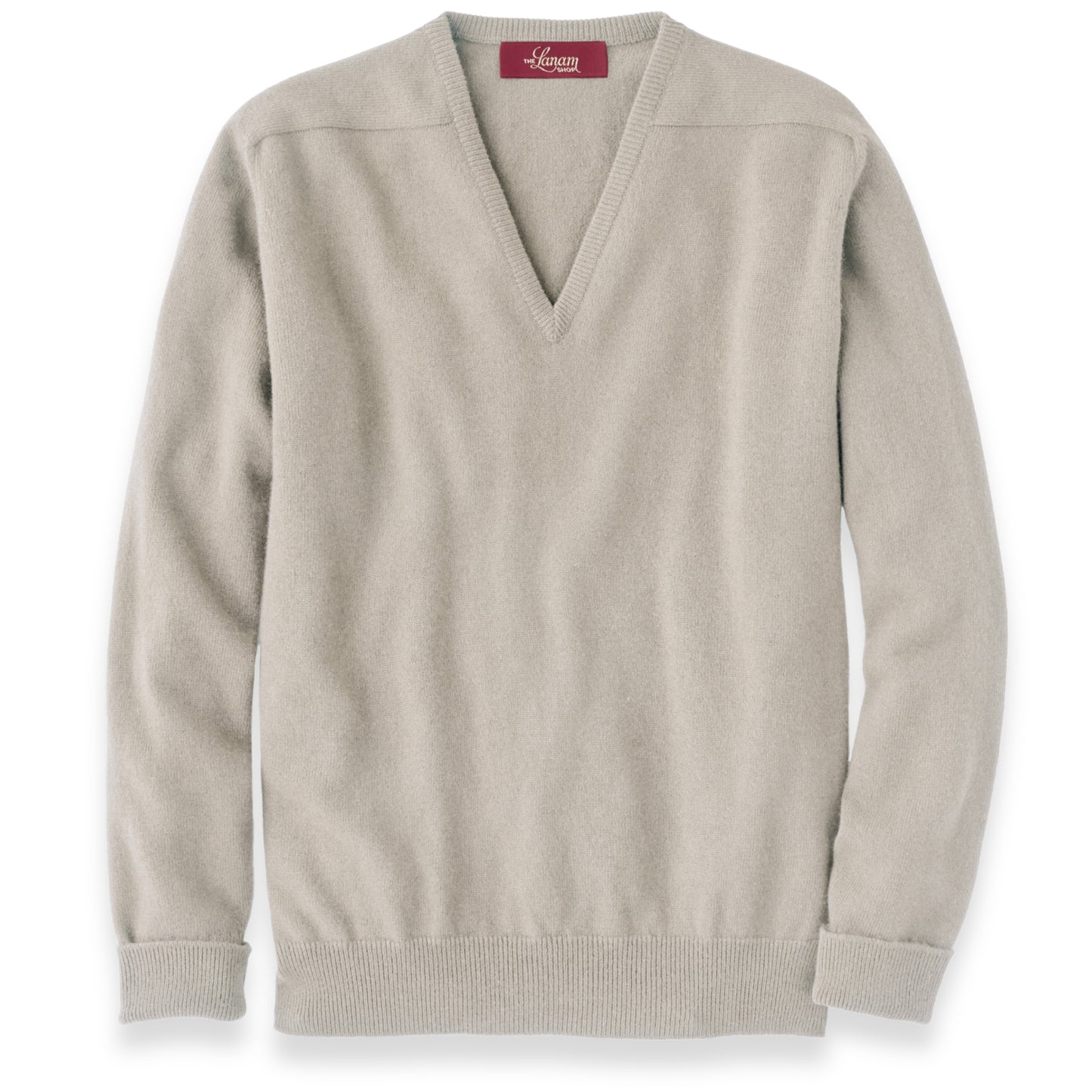 Men's Cashmere V-Neck Sweater With Saddle Shoulder in Linen