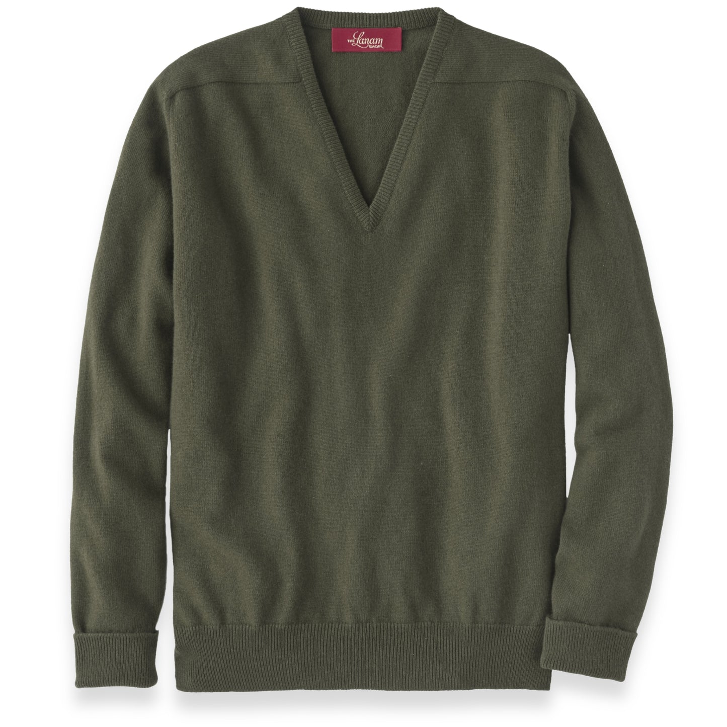 Men's Cashmere V-Neck Sweater With Saddle Shoulder in Loden Mix