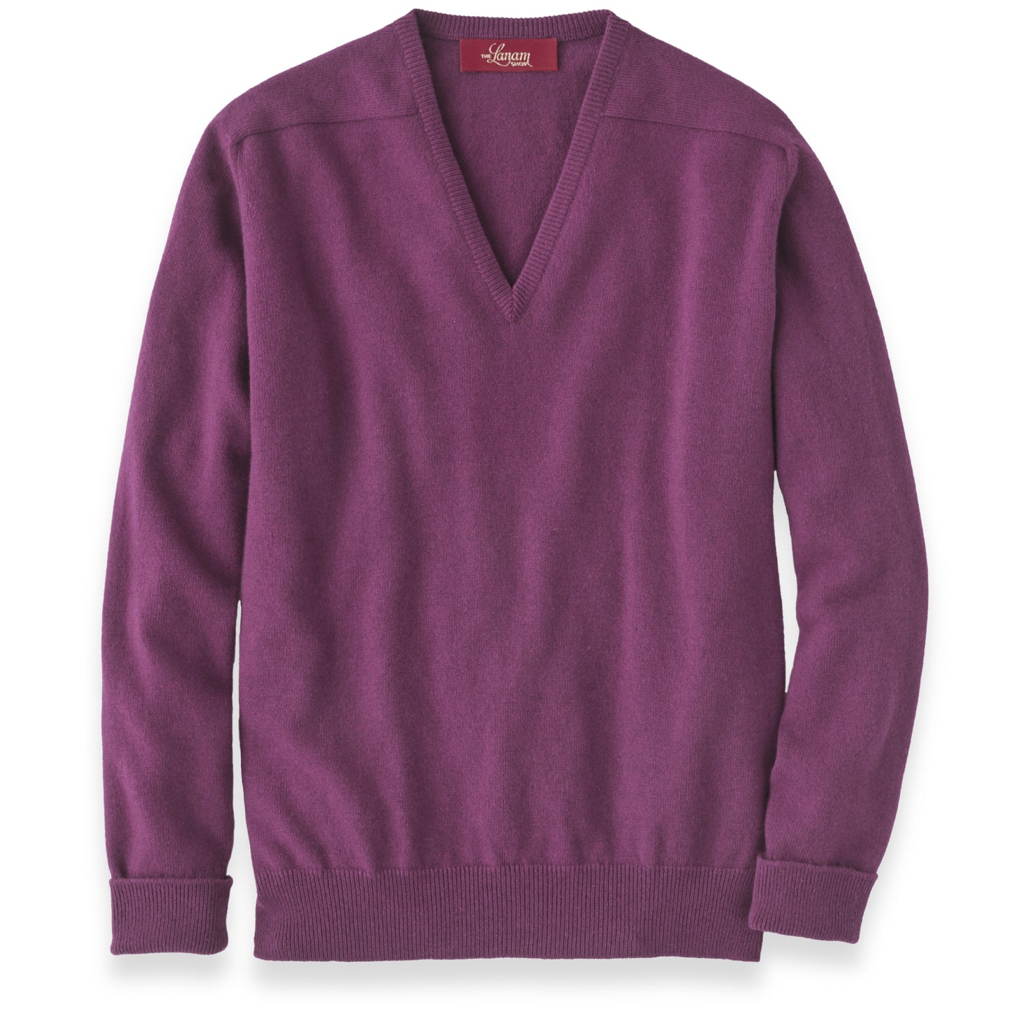 Men's Cashmere V-Neck Sweater With Saddle Shoulder in Loganberry