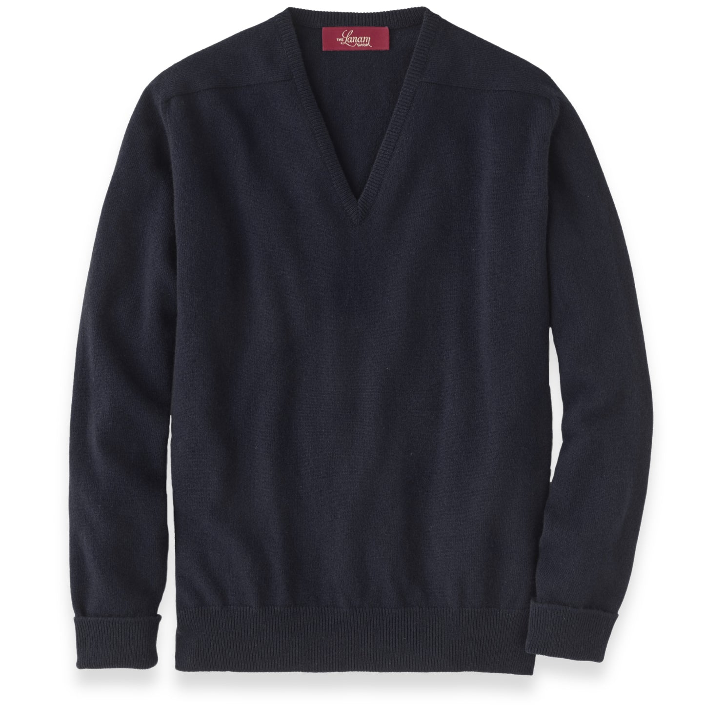 Men's Cashmere V-Neck Sweater With Saddle Shoulder in Navy