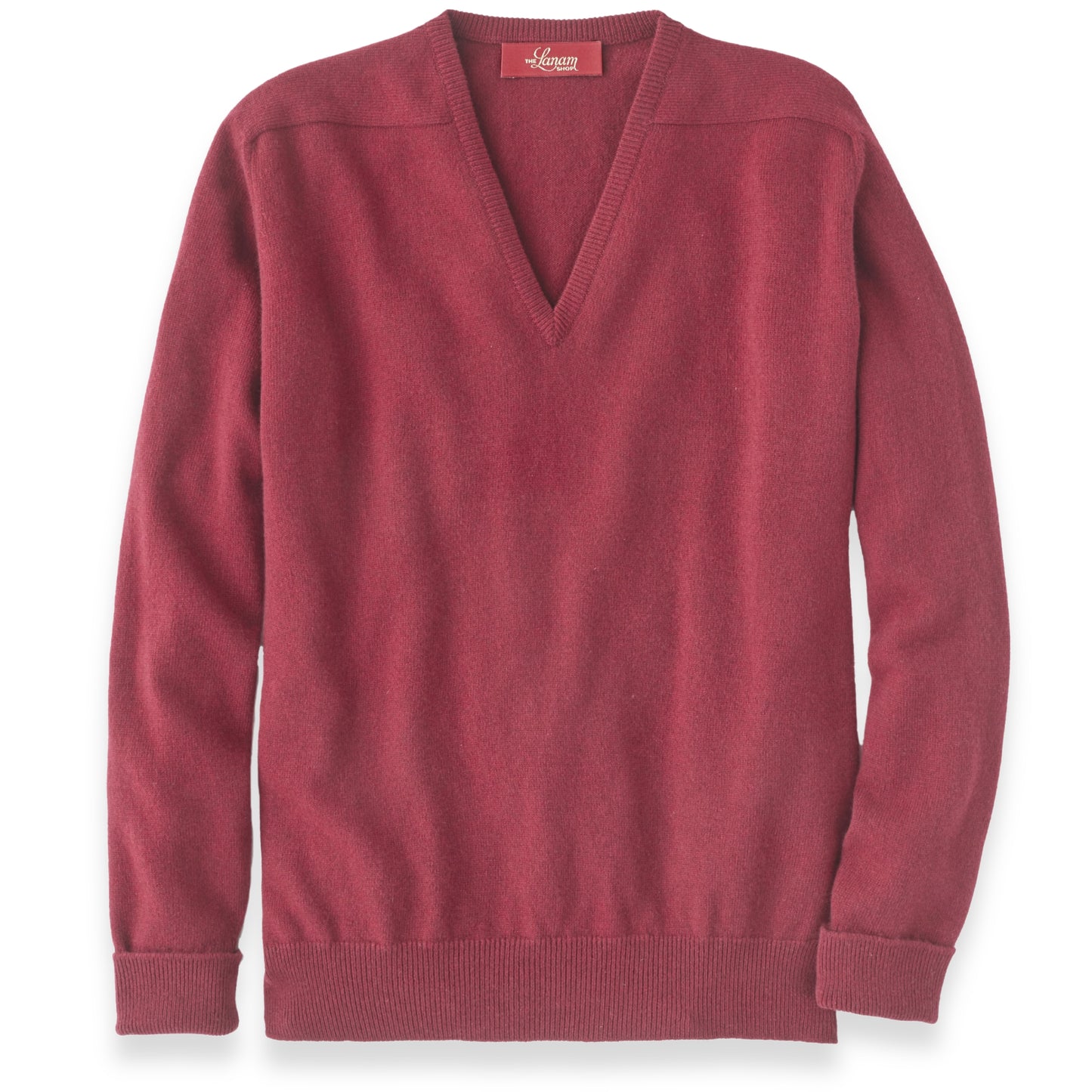 Men's Cashmere V-Neck Sweater With Saddle Shoulder in Poppy Mel