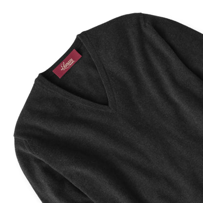 Men's Cashmere V-Neck Sweater With Set-In Sleeve in Charcoal