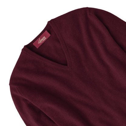 Men's Cashmere V-Neck Sweater With Set-In Sleeve in Claret