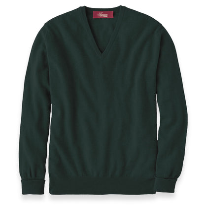 Men's Cashmere V-Neck Sweater With Set-In Sleeve in Bottle Green