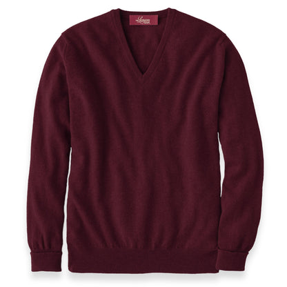 Men's Cashmere V-Neck Sweater With Set-In Sleeve in Claret