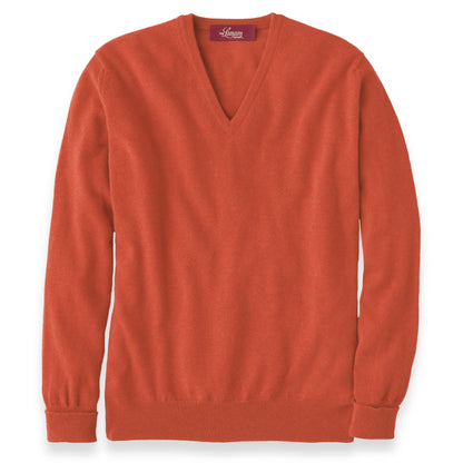 Men's Cashmere V-Neck Sweater With Set-In Sleeve in Furnace