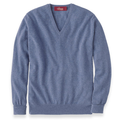 Men's Cashmere V-Neck Sweater With Set-In Sleeve in Lapis