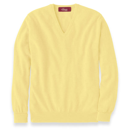 Men's Cashmere V-Neck Sweater With Set-In Sleeve in Lemon Frost