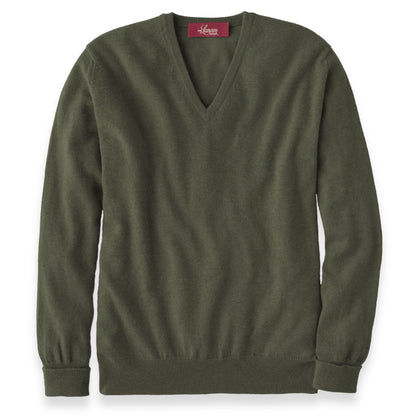 Men's Cashmere V-Neck Sweater With Set-In Sleeve in Serpentine